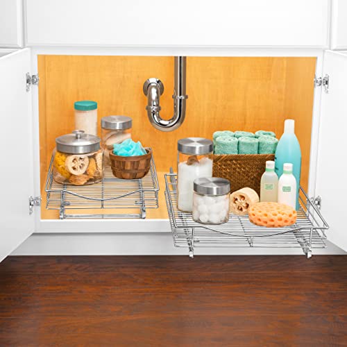 LYNK PROFESSIONAL® Pull Out Cabinet Organizer, Kitchen Slide Out Drawer | 14W x 21D chrome rollout shelf creates easy-access storage for cookware, pantry items and kitchen essentials inside cabinets - size: 14" W x 21" D