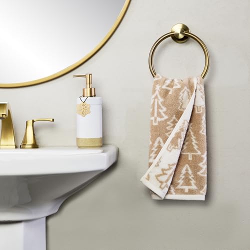 SKL Home Christmas/Winter Mod Tree Hand Towel Set-2pc, 100% Cotton, Tan | 500 GSM. Soft & absorbent. Reversible jacquard pattern. Great for the bathroom, kitchen or bar & holiday gift. - color: Mod Tree (Tan), style: Hand Towel Set