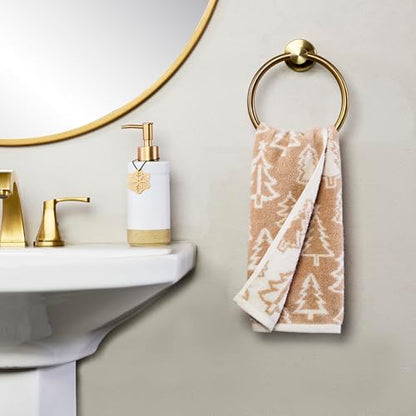 SKL Home Christmas/Winter Mod Tree Hand Towel Set-2pc, 100% Cotton, Tan | 500 GSM. Soft & absorbent. Reversible jacquard pattern. Great for the bathroom, kitchen or bar & holiday gift. - color: Mod Tree (Tan), style: Hand Towel Set