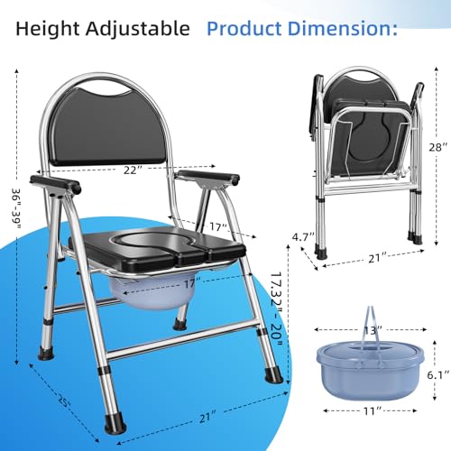 4 in 1 Folding Bedside Commode Chair for Elderly, Padded Seat & Backrest | Adjustable Height Raised Toilet Seat with Handles, Adults Potty Chair for Seniors, Disabled, Holds Up to 350 lbs - color: Style 1