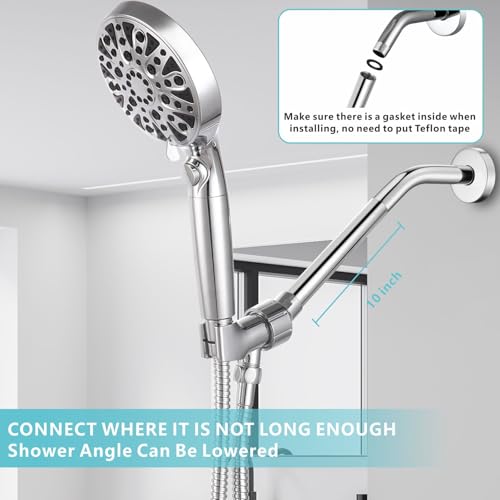 Shower Extension Arm, Solid Stainless Steel Shower Pipe Extension with Teflon Tape and Washer, For Lowering or Extending Showerhead (10 Inch, Chrome) - color: Chrome, style: 10 Inch