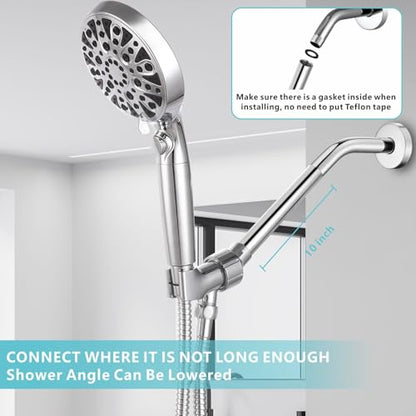 Shower Extension Arm, Solid Stainless Steel Shower Pipe Extension with Teflon Tape and Washer, For Lowering or Extending Showerhead (10 Inch, Chrome) - color: Chrome, style: 10 Inch