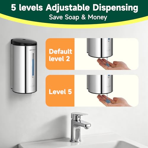 anydry Touchless Automatic Liquid Soap Dispense Wall Mount 25oz Large Capacity Stainless Steel for Commercial (Polished) - color: Polished Stainless Steel