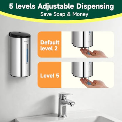 anydry Touchless Automatic Liquid Soap Dispense Wall Mount 25oz Large Capacity Stainless Steel for Commercial (Polished) - color: Polished Stainless Steel