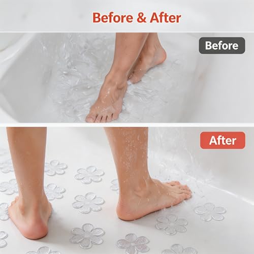 12 Pack Clear Non-Slip Shower Stickers, Bathtub Safety Appliques with Powerful Adhesive, Ideal for Kids, Adults and Seniors, Free Scraper Included