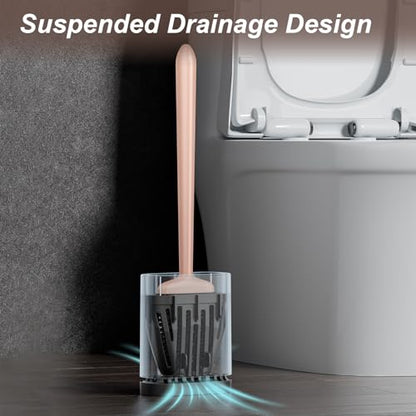 Silicone Toilet Brush, Ventilation Slots Holder 1 Pack, Rose Gold | Flexible Bristles Flat Head for Rim, Hair Tangle-Free, Easy to Clean, Compact Design, Rustproof Handle, for Toilet/Sink/Tub - color: Rose Gold