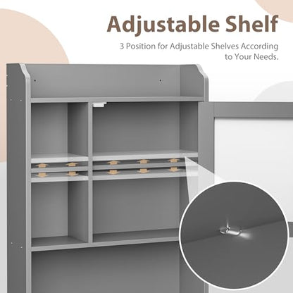 SUPER DEAL Over The Toilet Bathroom Storage Cabinet Freestanding Wooden Bathroom Organizer with Adjustable Shelves and Glass Door, Gray - color: Grey
