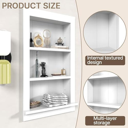 Recessed Medicine Cabinet with Shelves – in-Wall Medicine Cabinet Organizer for Bathroom, Kitchen or Bedroom – Modern White Niche Storage Cabinet 14x24