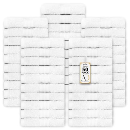 100% Cotton Washcloths 12x12 Inches, 600 GSM, Soft & Absorbent, Durable, Set of 50, White - color: White, size: Washcloth Set of 50