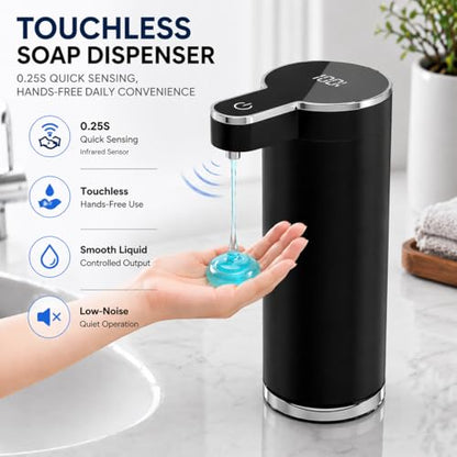 Automatic Liquid Soap Dispenser Touchless, Stainless Steel Hand Soap Dispenser, USB Rechargeable, 4 Adjustable Levels, 11.8oz/350ml for Kitchen and Bathroom (Black, Liquid) - color: Black, size: Liquid