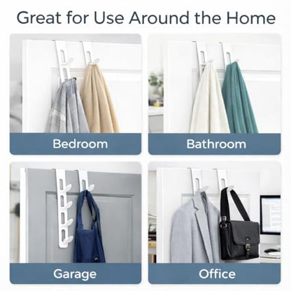 Dependable Industries inc. Essentials 2 Pack Over The Door Hooks 4 Hook Vertical Rack Heavy Duty Steel No Tools Required Fits Most Doors White - color: White