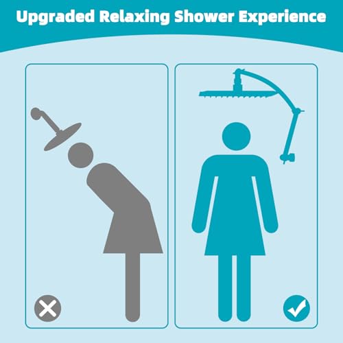 Hibbent Rain Shower Head, 13'' High Pressure Rainfall Square 5 Spray Mode Showerhead with 16" Shower Head Extension Arm, Solid Brass Adjustable Shower Arm Extender, Waterfall fixed Showerheads, Chrome - color: Chrome, style: Square 13'' with Arm