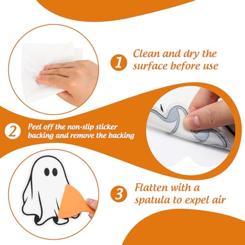 JarThenaAMCS 24 Pcs Halloween Non Slip Bathtub Sticker with Scraper White Groovy Ghost Anti Slip Shower Tread Adhesive Shower Decal for Bathroom Floor Decoration