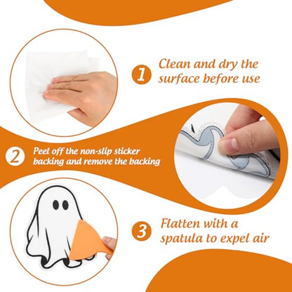 JarThenaAMCS 24 Pcs Halloween Non Slip Bathtub Sticker with Scraper White Groovy Ghost Anti Slip Shower Tread Adhesive Shower Decal for Bathroom Floor Decoration