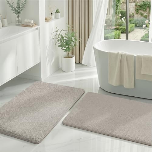 MINIDEAR Bathroom Rugs Sets 2 Piece - Thick Memory Foam Bath Mat, Ultra Soft, Plush Fluffy, Non-Slip, Quick Dry, Absorbent Washable Mat for Tub, Home Decor (32x20 & 36x24 Inch, Tan) - color: Tan, size: 2' x 3' (32x20+36x24)