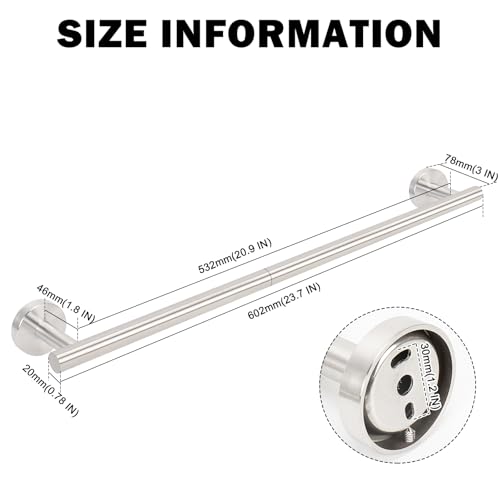 Livabber Bath Towel Bar, 304 Stainless Steel Towel Rack, Heavy Duty Towel Holder Wall Mounted for Bathroom/Kitchen, Usable Hanging Length-20.9 Inch, Total Length-23.7 Inch (Brushed Nickel) - color: Brushed Nickel, size: 24 Inch