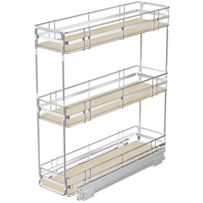 Pull Out Spice Rack Cabinet Organizer 7" W x 20½" D, 3 Tier Heavy Duty Slide Out Wood Shelf for Narrow Cabinet, Pull Out Storage for Kitchen - size: 7" W x 20½" D