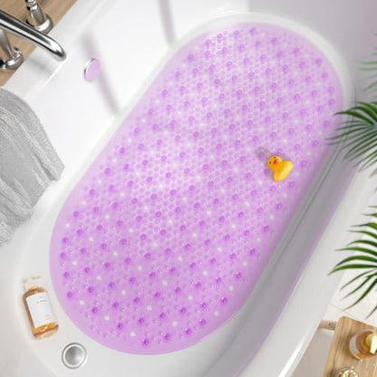 HITSLAM Oval Bathtub Mat Non Slip, 27x15 Inch Bubble Bath Tub Mat for Bathroom, Machine Washable Shower Mat with Suction Cups and Drain Holes, Purple - color: Purple, size: 27" x 15" (Oval)
