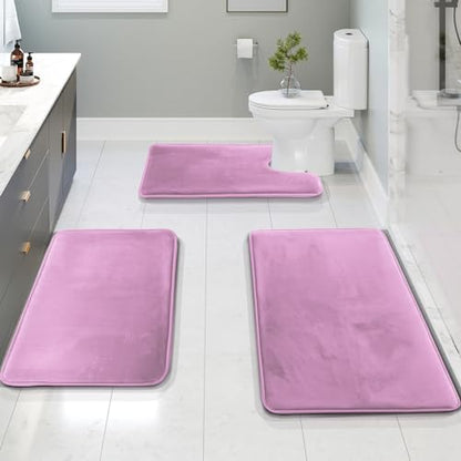 Clara Clark 3 Piece Bathroom Rugs Bath Mat Set, Velvet Memory Foam Bath Mats for Bathroom - Non-Slip, PVC Backing Bath Rugs, Washable - Dries Quickly, Lavender - color: Lavender Dream