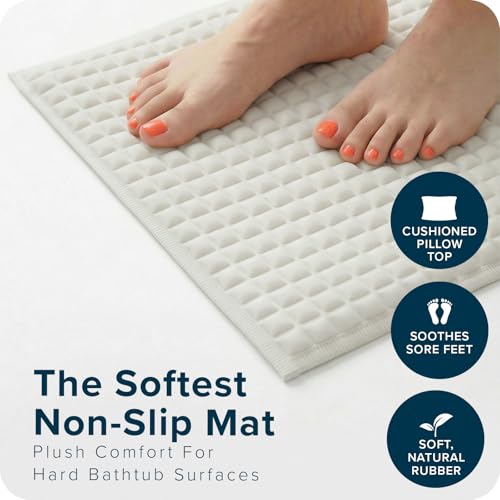 SlipX Solutions Pillow Top Soft Padded Non Slip Bathtub Mat, 27x15.5, Cream | Soft Anti Slip Bath Tub And Shower Mat, 700 Air-Filled Pillows, Strong Suction Cups, Extra Comfort Underfoot - color: Cream