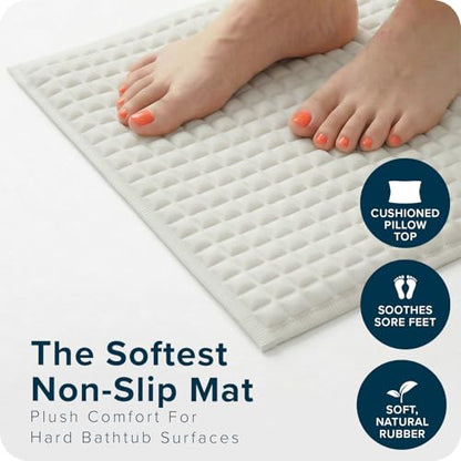 SlipX Solutions Pillow Top Soft Padded Non Slip Bathtub Mat, 27x15.5, Cream | Soft Anti Slip Bath Tub And Shower Mat, 700 Air-Filled Pillows, Strong Suction Cups, Extra Comfort Underfoot - color: Cream