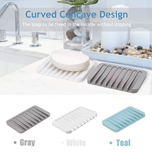 Self Draining Soap Dishes, 3 Pcs Silicone Soap Saver, Waterfall Drainer Soap Holder for Bathroom, Extend Soap Life, Keep Soap Bars Dry Clean & Easy Cleaning (Gray) - color: Grey