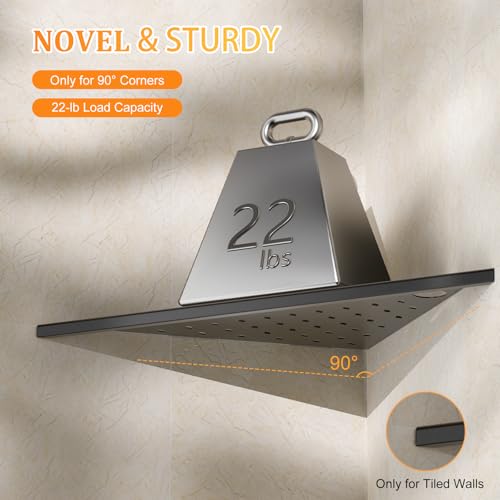 Corner Shower Shelves 2-Pcs, 10” Rustproof 304 Stainless Steel Shower Corner Shelf with Razor Holder, Recessed Bathroom Shower Shelf for Tiled Wall