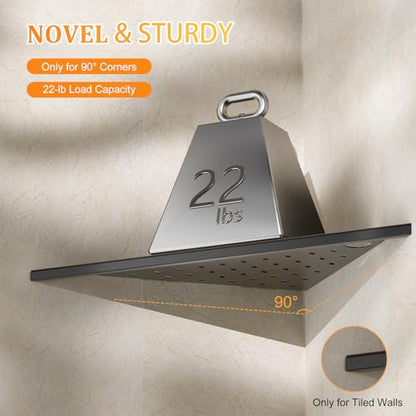 Corner Shower Shelves 2-Pcs, 10” Rustproof 304 Stainless Steel Shower Corner Shelf with Razor Holder, Recessed Bathroom Shower Shelf for Tiled Wall