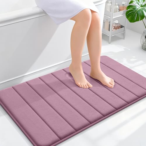 OLANLY Memory Foam Bath Mat 36x24, Super Soft Absorbent Bathroom Rugs, Quick Dry, Machine Washable Shower Floor Rugs, Bathmat Carpet, Bathroom Home Decor Accessories, Deep Plum - color: Deep Plum, size: 36" X 24"