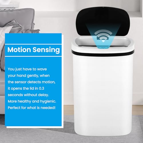 13 Gallon Trash Can | 50L Sensor Automatic Kitchen Trash Can with Lid | Touchless Garbage Bin Odor-Control for Kitchen, Office, Bedroom, Living Room (1 Pack, White) - color: White
