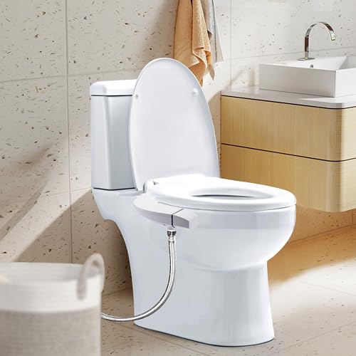 Ultra-Slim Bidet Attachment for Toilet, Dual Nozzle (Frontal & Rear Wash) with Self-cleaning, Non-Electric Bidet Toilet Seat Attachment with Adjustable Water Pressure, White