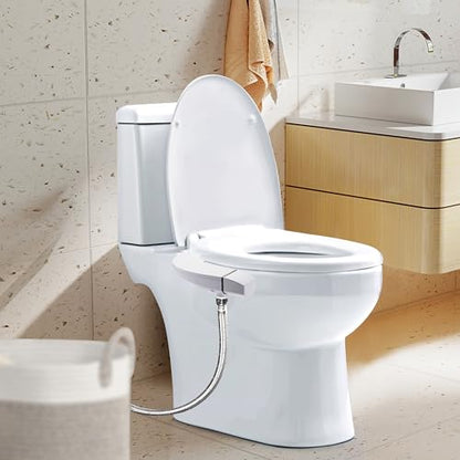 Ultra-Slim Bidet Attachment for Toilet, Dual Nozzle (Frontal & Rear Wash) with Self-cleaning, Non-Electric Bidet Toilet Seat Attachment with Adjustable Water Pressure, White