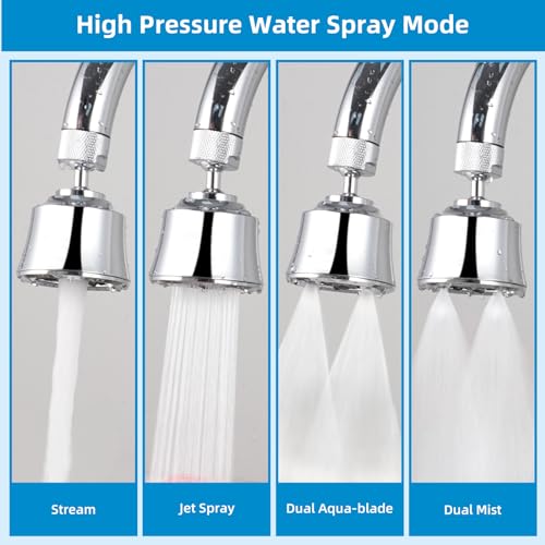 4 Modes Kitchen Sink Faucet Head Aerator, Big Angle Swivel, Silver Chrome | Faucet Sprayer Attachment with 2 Ball Joint, 55/64-27UNS Famale Thread, Male Thread Adapter Included - color: Chrome, style: with 2 joint balls