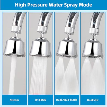 4 Modes Kitchen Sink Faucet Head Aerator, Big Angle Swivel, Silver Chrome | Faucet Sprayer Attachment with 2 Ball Joint, 55/64-27UNS Famale Thread, Male Thread Adapter Included - color: Chrome, style: with 2 joint balls