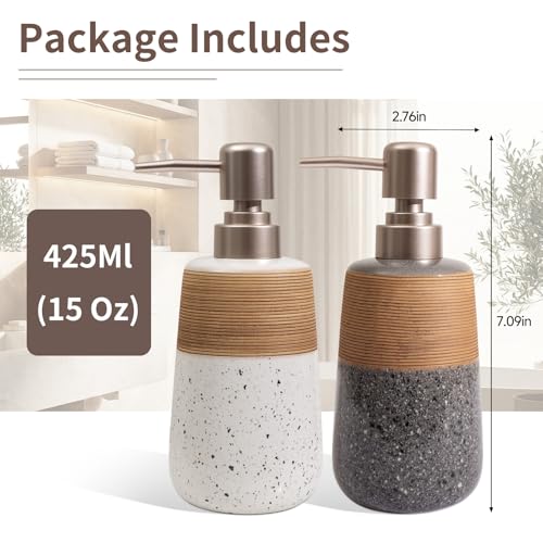 2 Pcs Ceramic Soap Dispenser Set, 15 Oz Refillable Liquid Soap Dispensers with Embossed Texture for Bathroom Countertop and Kitchen Sink, Hand Soap, Dish Soap & Lotion Bottles, Modern Home Decor - size: 2 x 15 Oz Soap Dispenser