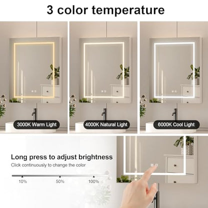 Lighted Medicine Cabinet, Led Medicine Cabinet with Mirror Wall Mounted | Bathroom Mirror Cabinet with Storage, Brightness Adjustable,Dimmer, 24x30 Inch, Right Hinges,Anti-Fog,Assembly Required - size: 24x30-Right Hinges