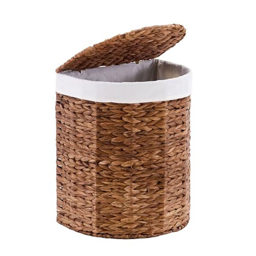 Water Hyacinth Laundry Hamper with lid, Half Moon Shape with 2 Removable Cloth Bags, Handwoven Boho Wicker Basket for Laundry Organization, Espresso - color: Espresso, size: 60L