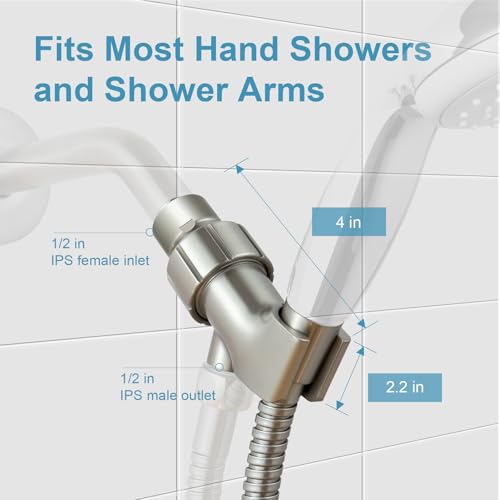 OFFO Shower Head Holder with Solid Metal Ball for Handheld Shower Head, Brushed Nickel Adjustable Shower Arm Mount for Connecting Shower Arm and Shower Hose, 1/2 in IPS Female Inlet and Male Outlet - style: Brushed Nickel
