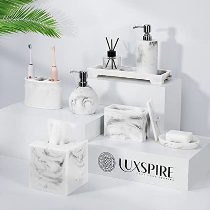 Luxspire Soap Dispenser, Cylinder-Shaped Soap Bottles, Gravel White, 1pack | 320ml Premium resin, modern cylindrical design easy clean pump, multi-purpose liquid storage - color: Marble