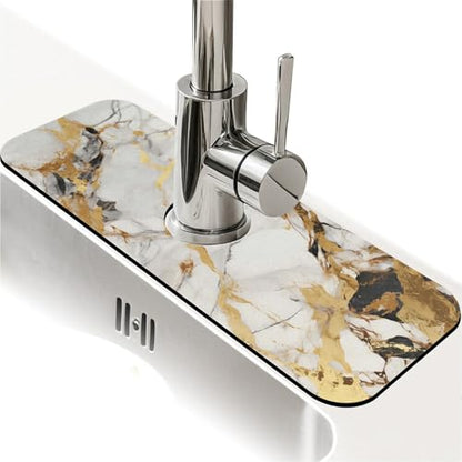 Kitchen Sink Splash Guard，Abstract marble gold Faucet Mat Sink Gadgets-Super Absorbent Fast Drying Mat Drip Catcher for Kitchen, Bathroom,Sink Mat, Dish Drying Mat, Bathroom(15" X 5.5" ) - color: Abstract marble gold