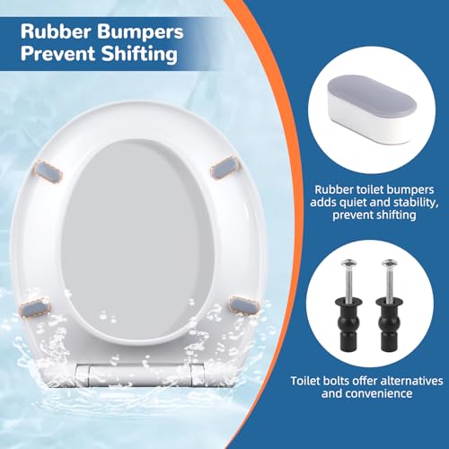Universal Premium Round Toilet Seat Soft Close with Cover, One-Click, White | Quick Release and Slow Close Toilet Seat Replacement with Toilet Bolts and Bumpers, Compatible with TOTO, Gerber, Kohler - style: 16.5" Round with 1 base
