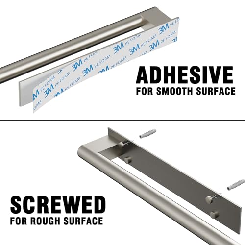 Hand Towel Holder, Adhesive or Drill Wall Mount, Brushed Nickel | 15 Inch Hand Towel Bar, 304 Stainless Steel, Rustproof, Stick on Towel Racks for Bathroom, Kitchen, RV - color: Brushed Nickel