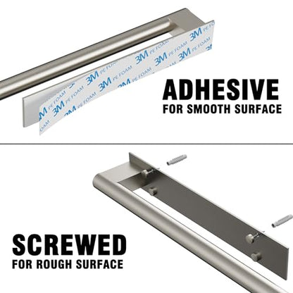 Hand Towel Holder, Adhesive or Drill Wall Mount, Brushed Nickel | 15 Inch Hand Towel Bar, 304 Stainless Steel, Rustproof, Stick on Towel Racks for Bathroom, Kitchen, RV - color: Brushed Nickel