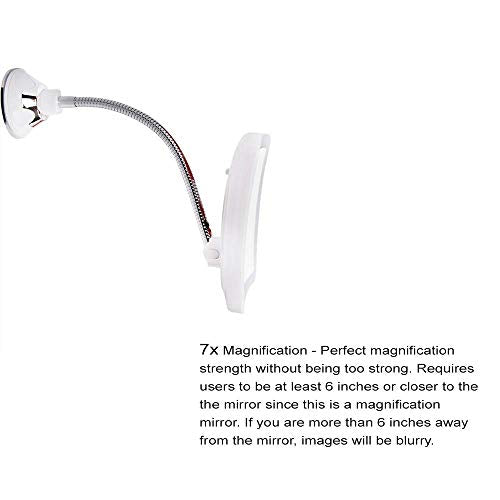 SunplusTrade Makeup Mirror with LED Lights and 7X Magnification, Portable Cordless Design Suction Cup Mirror for Home and Travel with Flexible Gooseneck to Adjust to Any Position Easily