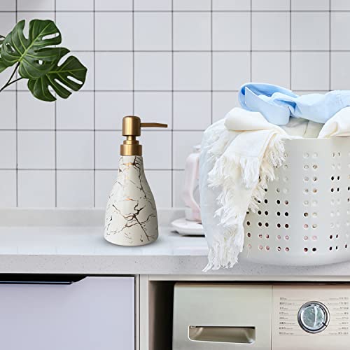 Ceramic Soap Dispenser for Bathroom White Soap Dispenser for Kitchen Dish Soap Dispenser with Marble Pattern Liquid Hand Soap Dispenser Pump Bottle - color: White Marble Cone Bottle