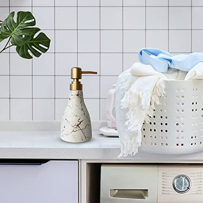 Ceramic Soap Dispenser for Bathroom White Soap Dispenser for Kitchen Dish Soap Dispenser with Marble Pattern Liquid Hand Soap Dispenser Pump Bottle - color: White Marble Cone Bottle