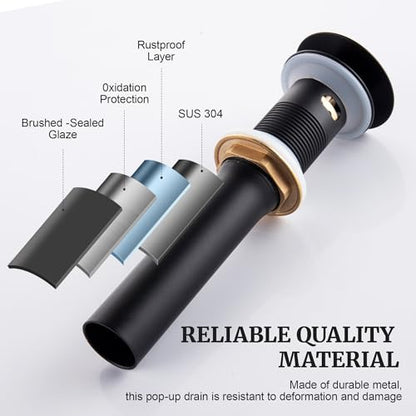 Pop up Sink Drain Stopper for Bathroom Vessel Vanity Sink Art Basin Matte Black ，Big Cap with Overflow, Metal Pop-up Drain Strainer with Detachable Basket Stopper - color: Matte Black, style: with overflow