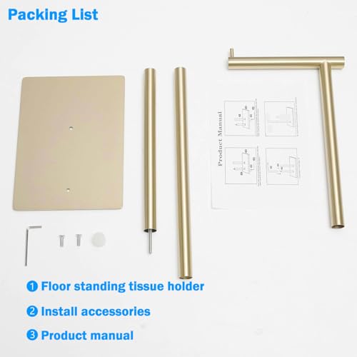 FFK Toilet Paper Holder Free Standing, 21.5" Bathroom Toilet Tissue Roll Holder Stand with Storage, SUS304 Stainless Steel Rustproof, Gold - color: Brushed Gold