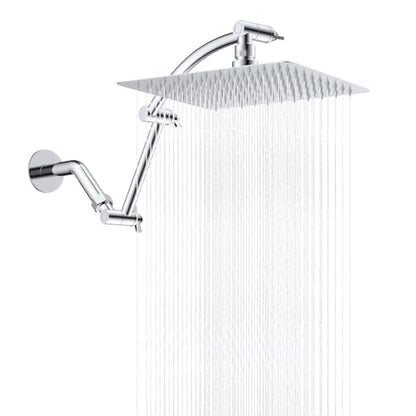 Hibbent All Metal 10'' Rain Shower Head with 16'' Extension Arm, Chrome | cUPC Certified High Pressure Rainfall Showerhead with Solid Brass Adjustable Shower Head Extension Arm, Fixed Showerheads - color: Chrome, style: Square 10''