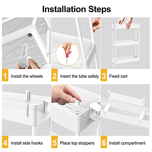 Slim Storage Cart 4 Tier,Bathroom Organizer Rolling Utility, Mobile Shelving Unit Slide Out for Office, Kitchen, Laundry Room & Narrow Places,White - color: White